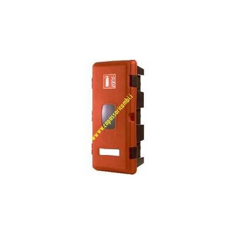 Red fire extinguisher upright